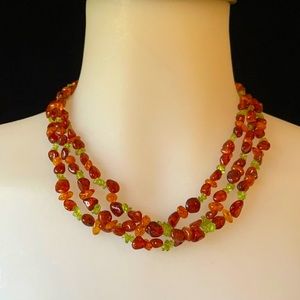 Baltic Amber and Peridot 3 strand necklace